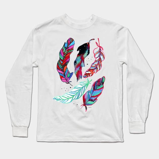 Watercolor feathers Long Sleeve T-Shirt by RanitasArt